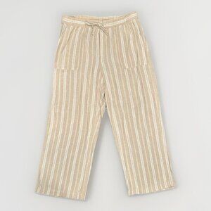 Gap Wide Leg Linen Blend Pants Women's Size Large Khaki Stripe Coastal Paper Bag